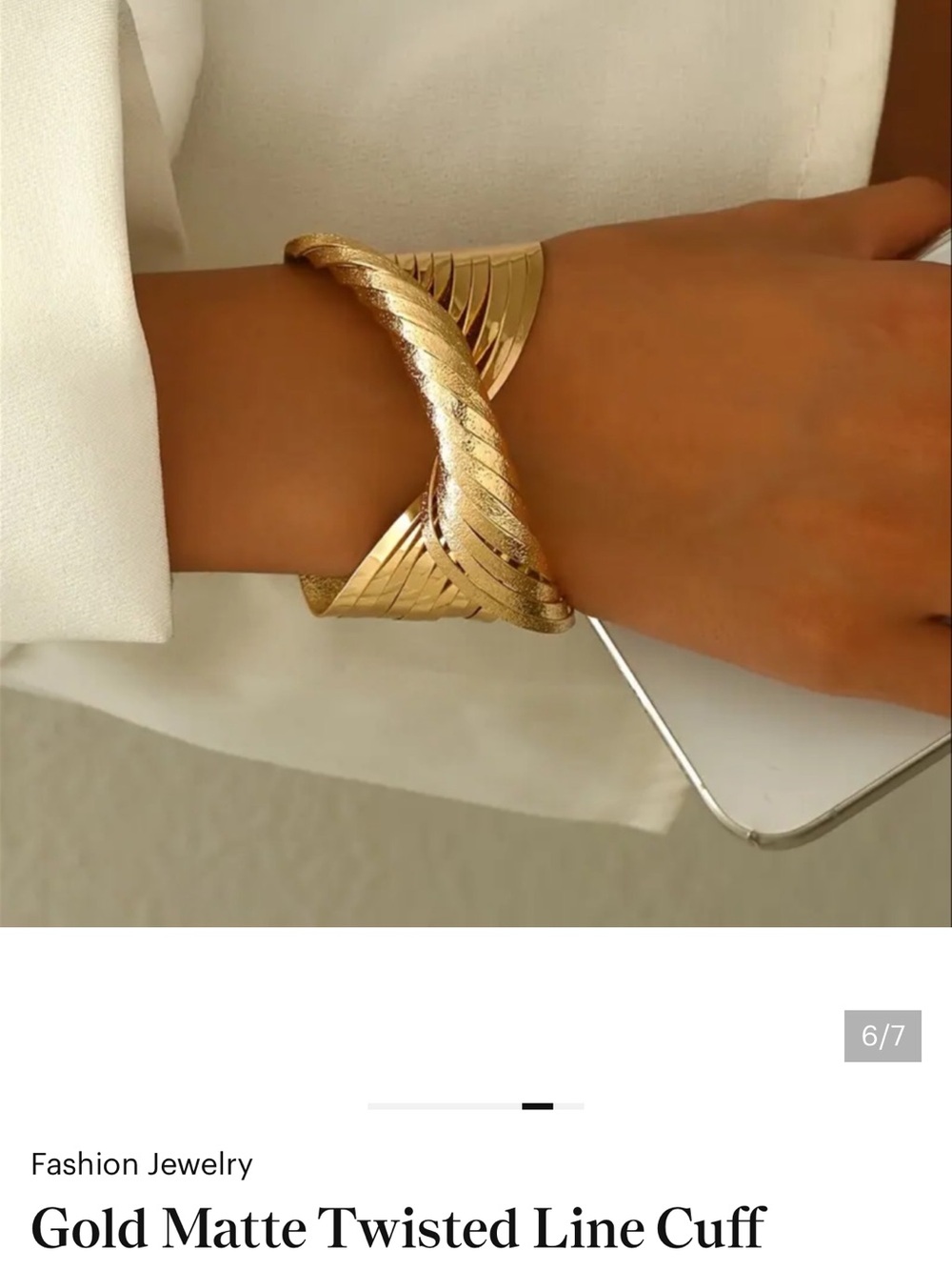 Gold Matte Cuff Bracelet. - Picture 7 of 8